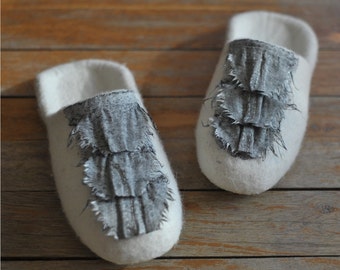 White ecofriendly wool felted slippers  - home shoes - CRAZY