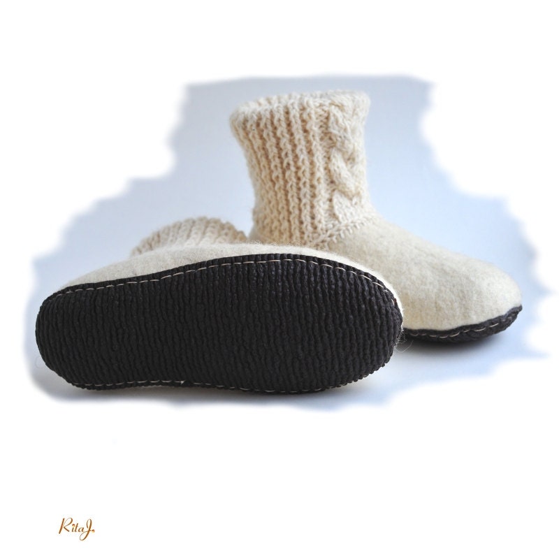 Handmade Wool Felted House Shoes With Rubber Soles Etsy