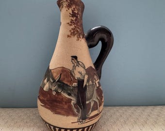 Signierter David Vallauris Frankreich Keramik Krug - Rustikale Französische Studio Keramik - Handbemaltes mediterranes Dekor - Seltener Sammler Krug