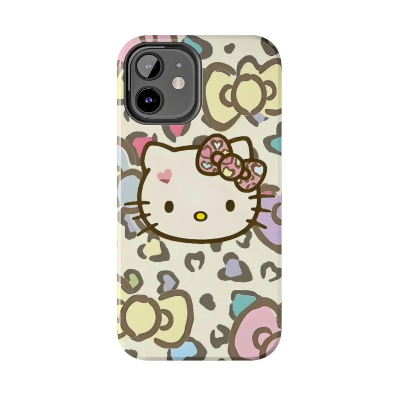 Hello Kitty pastel leopard bow Tough Phone Case | cute character iPhone case image 13