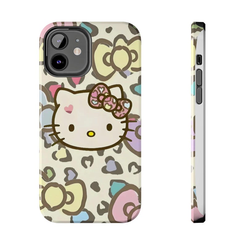 Hello Kitty pastel leopard bow Tough Phone Case | cute character iPhone case image 12