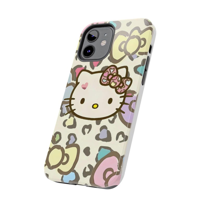 Hello Kitty pastel leopard bow Tough Phone Case | cute character iPhone case image 14