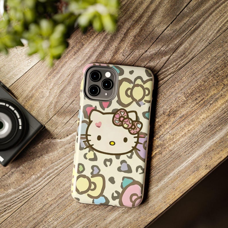 Hello Kitty pastel leopard bow Tough Phone Case | cute character iPhone case image 11