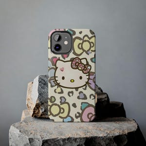 Hello Kitty pastel leopard bow Tough Phone Case | cute character iPhone case image 16