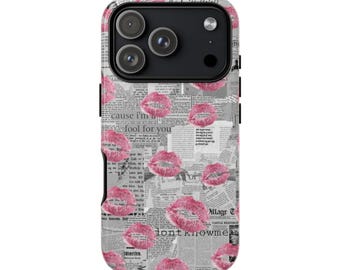 Pink Kiss Lipstick Print Tough/Newspaper Collage Phone Cover Iphone 17 case