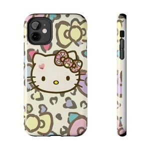 Hello Kitty pastel leopard bow Tough Phone Case | cute character iPhone case image 1