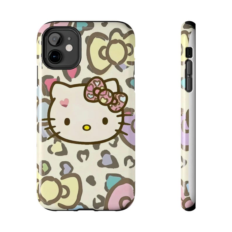 Hello Kitty pastel leopard bow Tough Phone Case | cute character iPhone case image 1