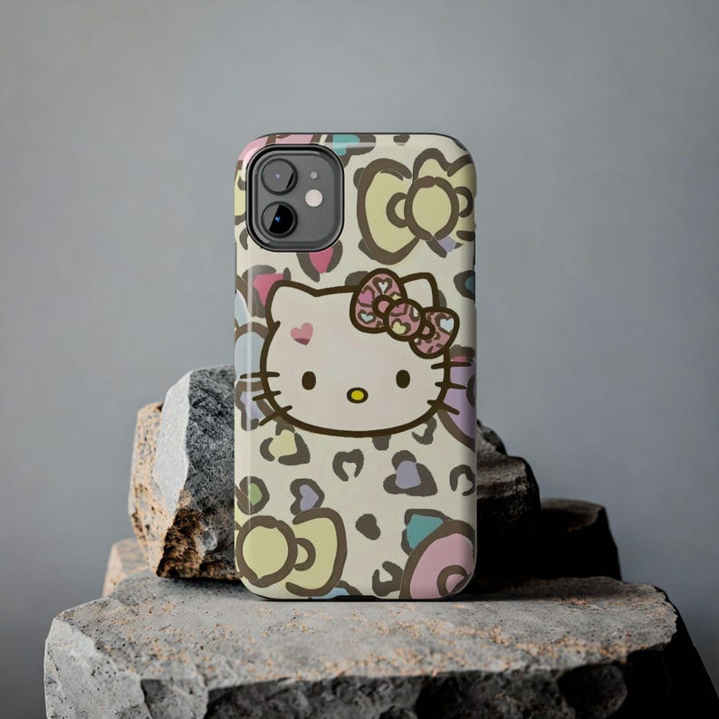 Hello Kitty pastel leopard bow Tough Phone Case | cute character iPhone case image 5