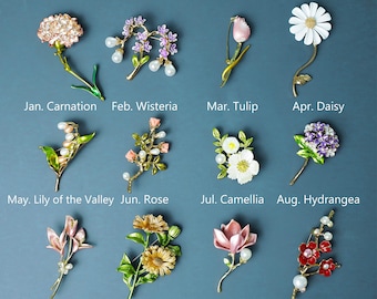 Birth Month Flower Brooch, Floral Brooch, Bridesmaid Brooch, Vintage Brooch, Wedding Brooch, Birthday Gift for Her, Mother's Day Gift