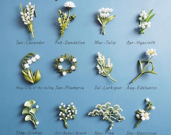 Spilla a forma di fiore per il mese di nascita, spilla vintage, spilla da matrimonio, spilla con mughetto, regalo di compleanno per lei/mamma, regalo di San Valentino