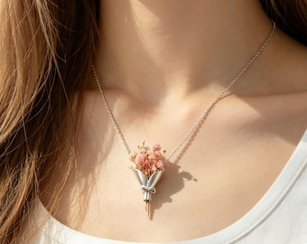 Sterling Silver Necklace, Custom Floral Bouquet Necklace,  DIY Bouquet Necklace, Birthday Gifts, Mother's Day Gift, Wedding Gift