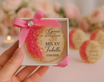 Gepersonaliseerde magneet voor Quinceañera | Roze strik, elegante aandenken