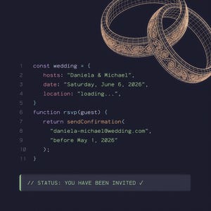 Faire-part de mariage de style codé | Style VS Code, couple de programmeurs (téléchargement numérique)