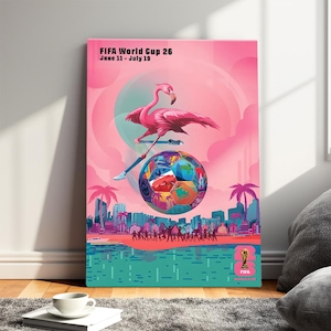 Póster enmarcado de USA Soccer 2026 Miami, impresión de la ciudad anfitriona de Norteamérica, arte de pared para aficionados al fútbol, decoración para habitaciones deportivas, regalo de Florida