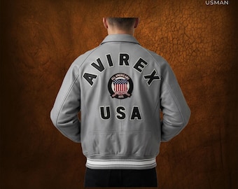 Men's Grey Genuine Leather Bomber Jacket – American Flight Varsity Style Coat