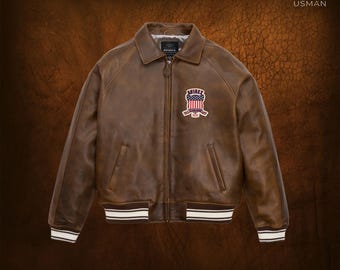 Vintage Brown Avirex Leather Bomber Jacket | Men's Flight Coat