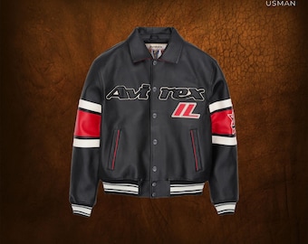 Handmade Men’s Avirex Black Real Bomber American Flight Jacket Leather Jacket for Men's, Perfect Gift For Him