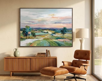 Vibrant Impasto Rolling Hills Landscape Wall Art Abstract Painting #FJH027