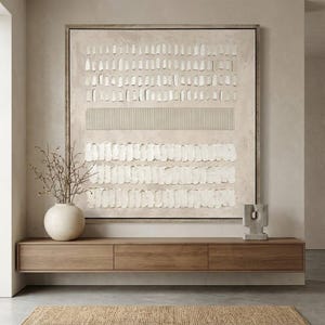 Wabi-Sabi Multi-Section Textured Art, Neutral Beige and White Abstract Relief Painting, Modern Organic Canvas