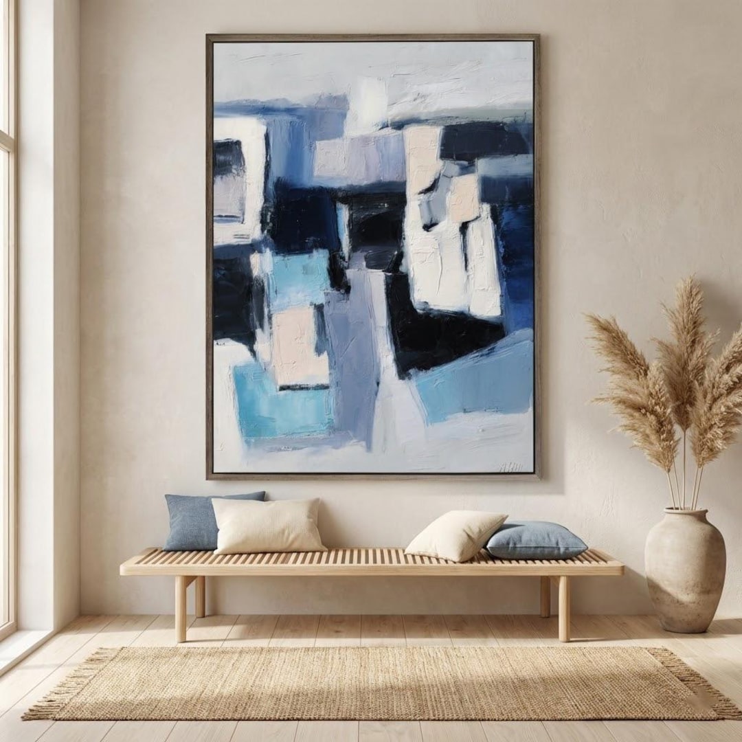 Blue Abstract Oil Painting on Canvas | Textured Modern Art - Etsy