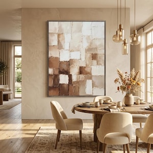 Abstrakt Wabi Sabi oljemålning: Texturerad vertikal kanvastavla – Neutral palett heminredning #JLV017