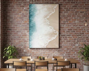 Turquoise Ocean Wave Oil Painting | Textured Impasto Beach Art
