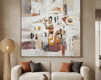Original Abstract Impasto Oil Painting, Textured Earth Tones, Modern Rustic Decor #CXS010