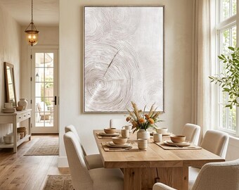 Abstract Oil Painting: Textured Vertical Wood Slice Art, Neutral Palette Home Decor #JLV019
