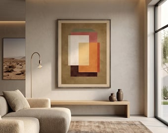 Abstract Oil Painting: Textured Vertical Geometric Art – Modern Home Decor #CXV076