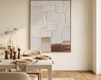 Abstract Textured Oil Painting, Vertical Linen Canvas Art, Modern Neutral Wall Decor #JLV018