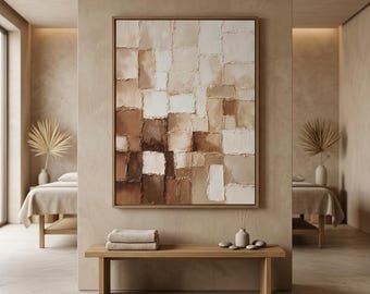 Abstract Oil Painting, Textured Vertical Canvas Art, Neutral Palette Home Decor #JLV017