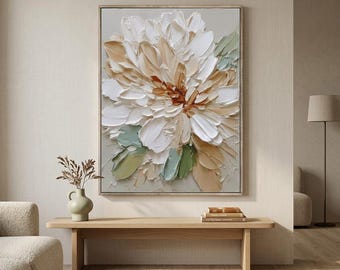 Textured Floral Oil Painting, Original Hand-Painted Abstract Wall Art #HHV008