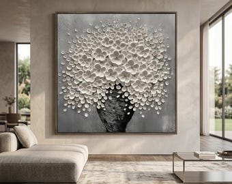 Textured Abstract Oil Painting, Square Canvas 3D Floral Wall Art #HHS013
