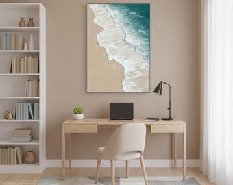 Teal Ocean Wave Oil Painting | Textured Impasto Coastal Art