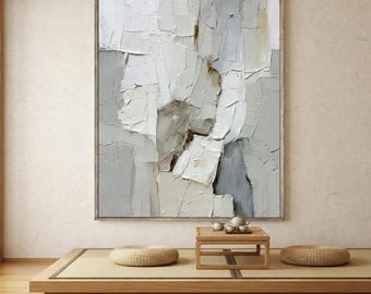 Ręcznie robiony obraz olejny w stylu wabi-sabi, teksturowany impasto, abstrakcyjny obraz w ramie