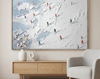 Impasto Skiers Oil Painting | 3D Textured Snowscape Art