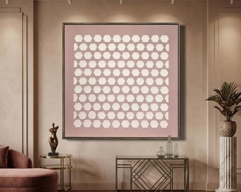Original Hand-Painted Oil Painting: Wabi Sabi Textured Hexagon Art, Square Canvas Home Decor #JLS023