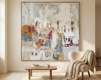 Hand-Painted Textured Cityscape Oil Painting, Abstract Neutral Wall Art #CXS011