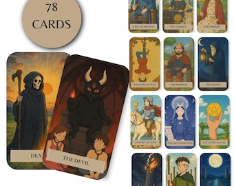 Whimsical Anime Tarot Deck Printable – Storybook Fantasy Tarot Cards Digital Download