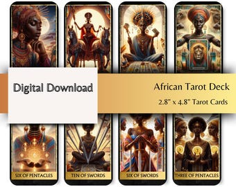 African Tarot Deck: 78 Printable Golden Spiritual Cards (Digital Download)