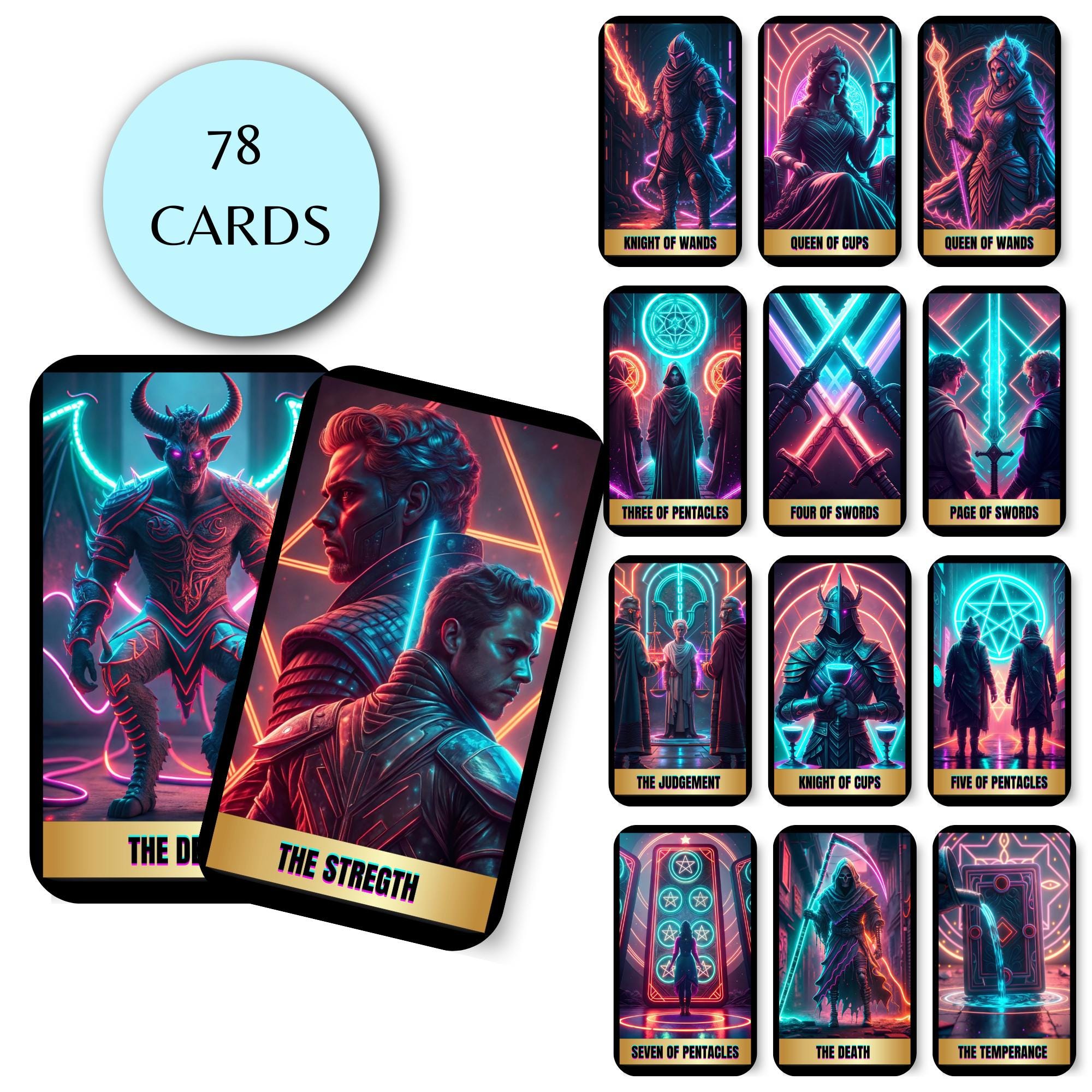 Neon Cyberpunk Tarot Deck - 78 Card Divination Set (digital Download ...