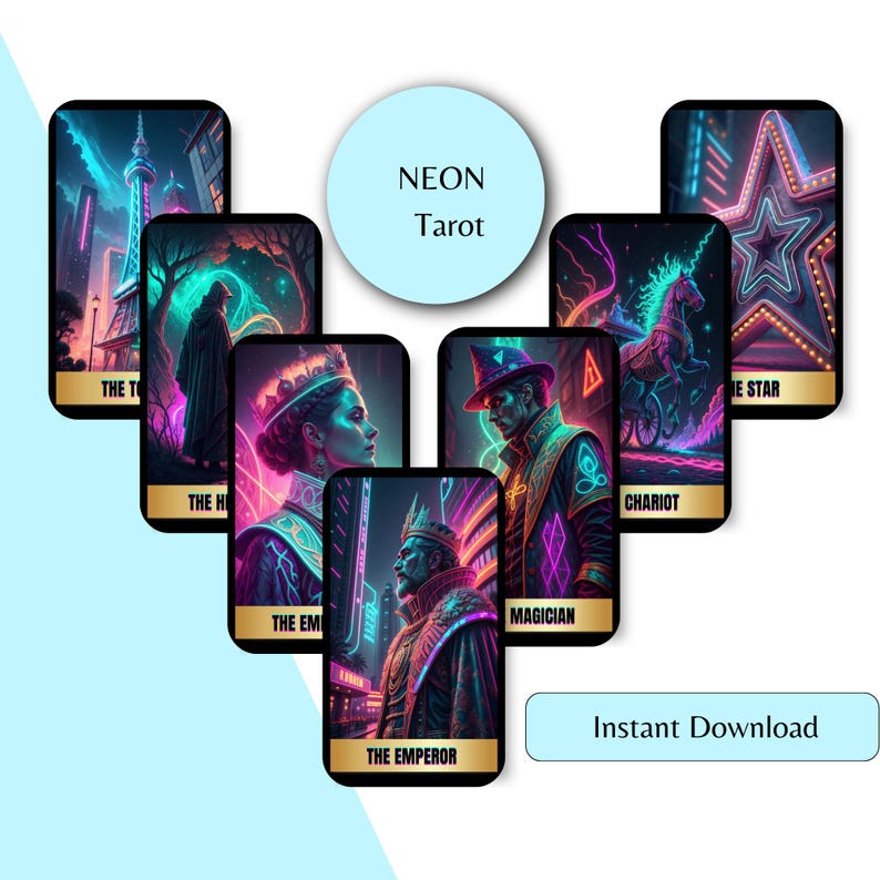 Neon Cyberpunk Tarot Deck - 78 Card Divination Set (digital Download ...