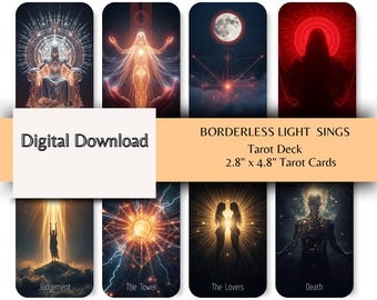 Baraja de Tarot Signos de Luz sin Bordes, Cartas Celestiales Modernas para Imprimir (Descarga Digital)
