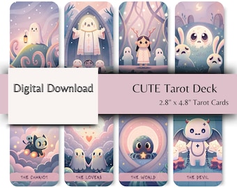 Baraja de Tarot Bonita: Adorables cartas de Tarot en tonos pastel / Tarot Kawaii / Descarga digital / Baraja imprimible de 78 cartas