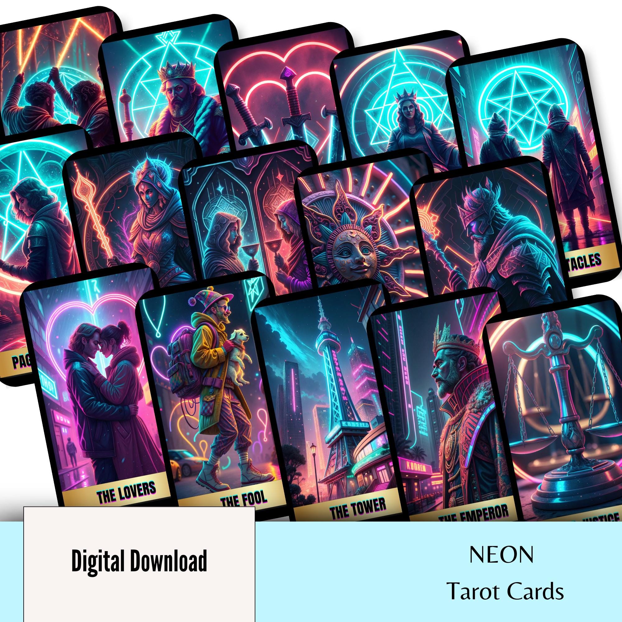 Neon Cyberpunk Tarot Deck - 78 Card Divination Set (digital Download ...
