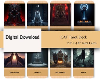 Baraja de Tarot del Gato Místico: 78 cartas imprimibles (descarga digital)