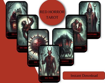 Red Horror Tarot Deck, Dark Gothic Cards, Printable Reading Tool (Digital Download)