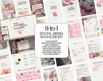 Businesskit voor socialmediamanager Canva | Website, IG-sjablonen, planner, welkomstgidssjabloon, prijs- en klantovereenkomstbundel