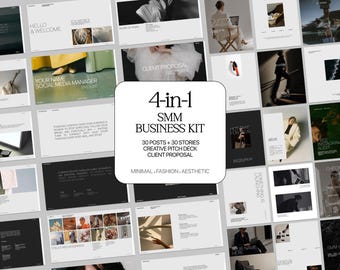 Canva Business Kit Social Media Manager | 60 Instagram-sjablonen + bundel pitchdeck en klantvoorstel | Minimale redactie