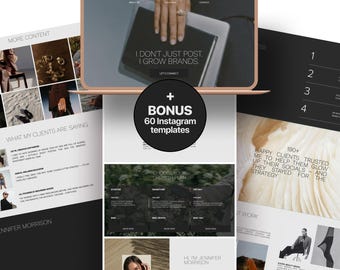Canva Website Template Social-Media-Manager | Mode Fashion Portfolio UGC Ersteller | Luxus Minimal Landing Page + 60 Instagram Templates